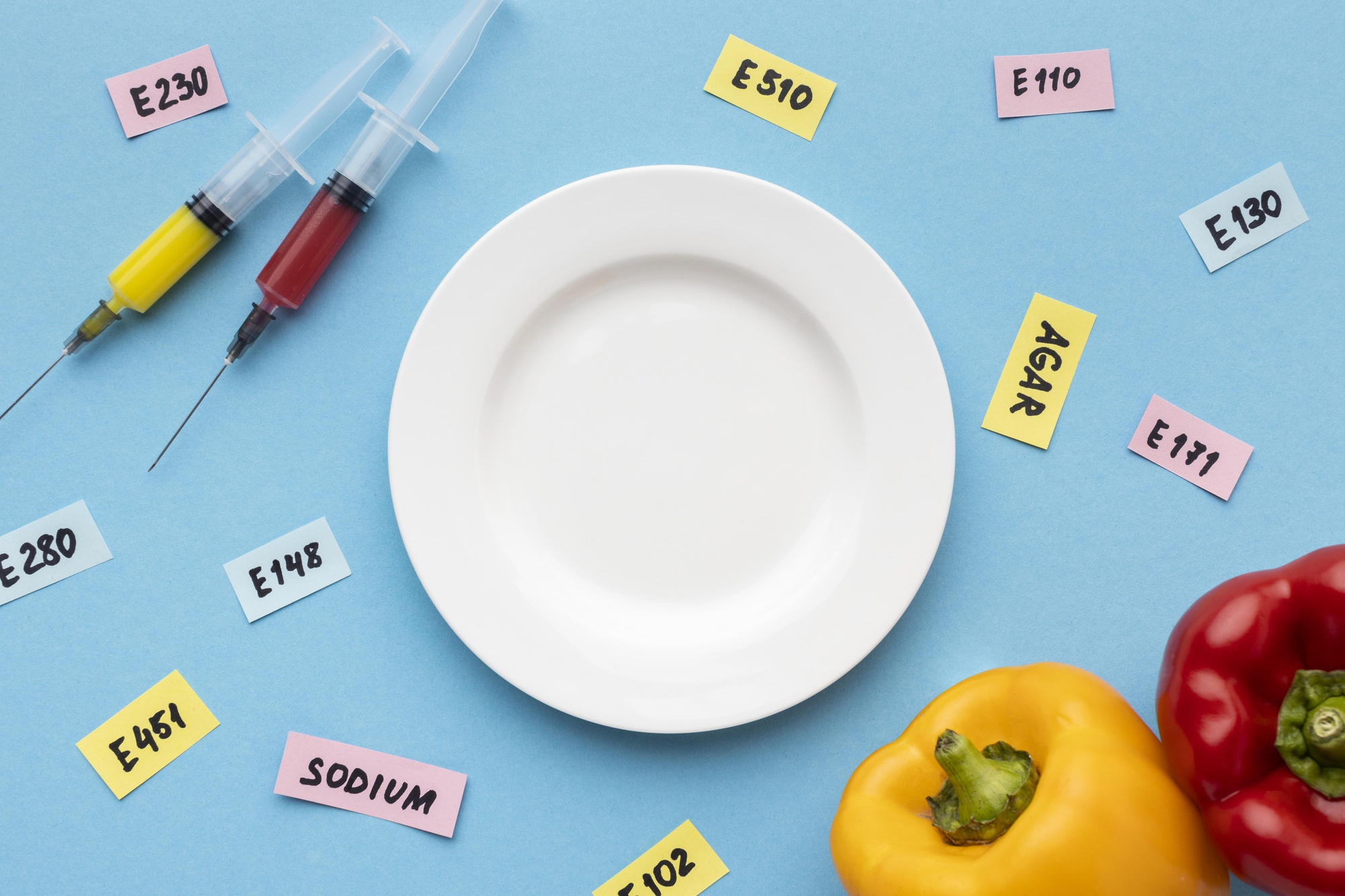 Talerz z różnorodnymi produktami spożywczymi, symbolizującymi dietę i jej wpływ na równowagę kwasowo-zasadową organizmu.